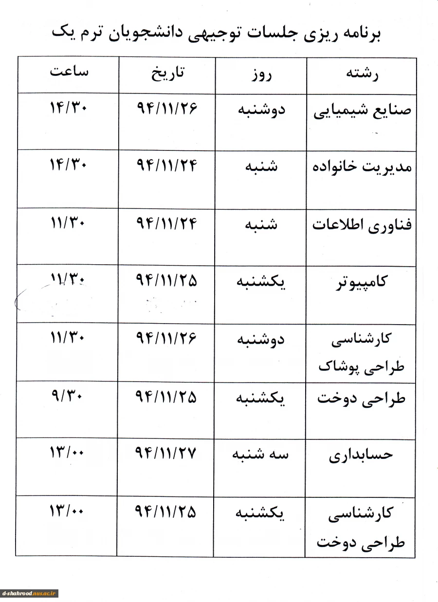 جلسات توجیهی دانشجویان ورودی بهمن 94  2