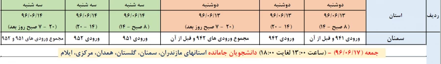 جدول زمانبندی انتخاب واحد 961 - ترم مهرماه 1396 2