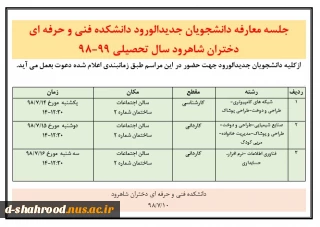 تاریخ برگزاری جلسه معارفه دانشجویان جدیدالورود